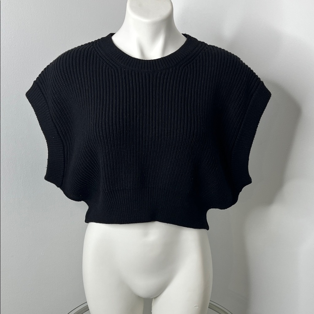 ZARA Black Ribbed Crop Sweater Sz Medium